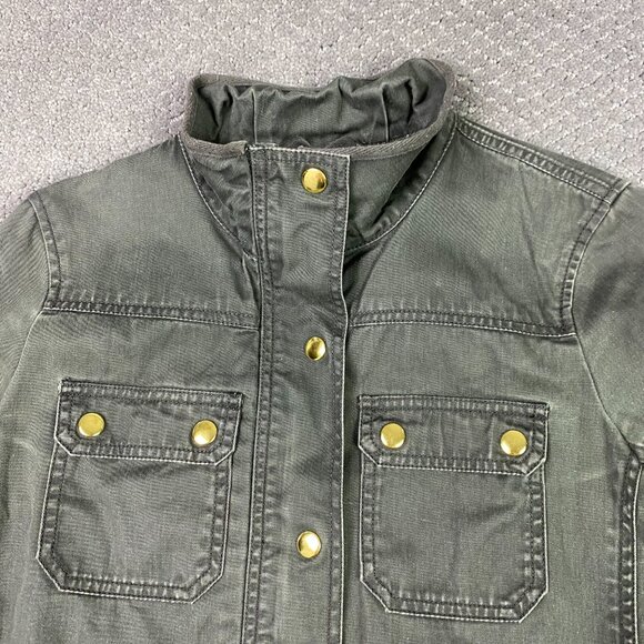 J. CREW Relaxed Boyfriend Field Jacket Women's XS Green Cotton Military Gorpcore - Picture 3 of 12